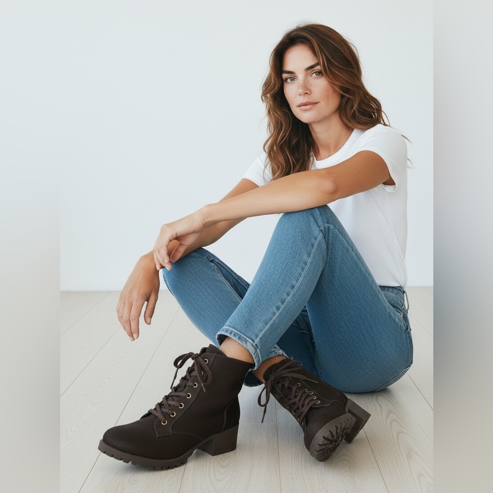 Ironstep Chunky Combat Block- Heel Boots - Picture 2 of 11